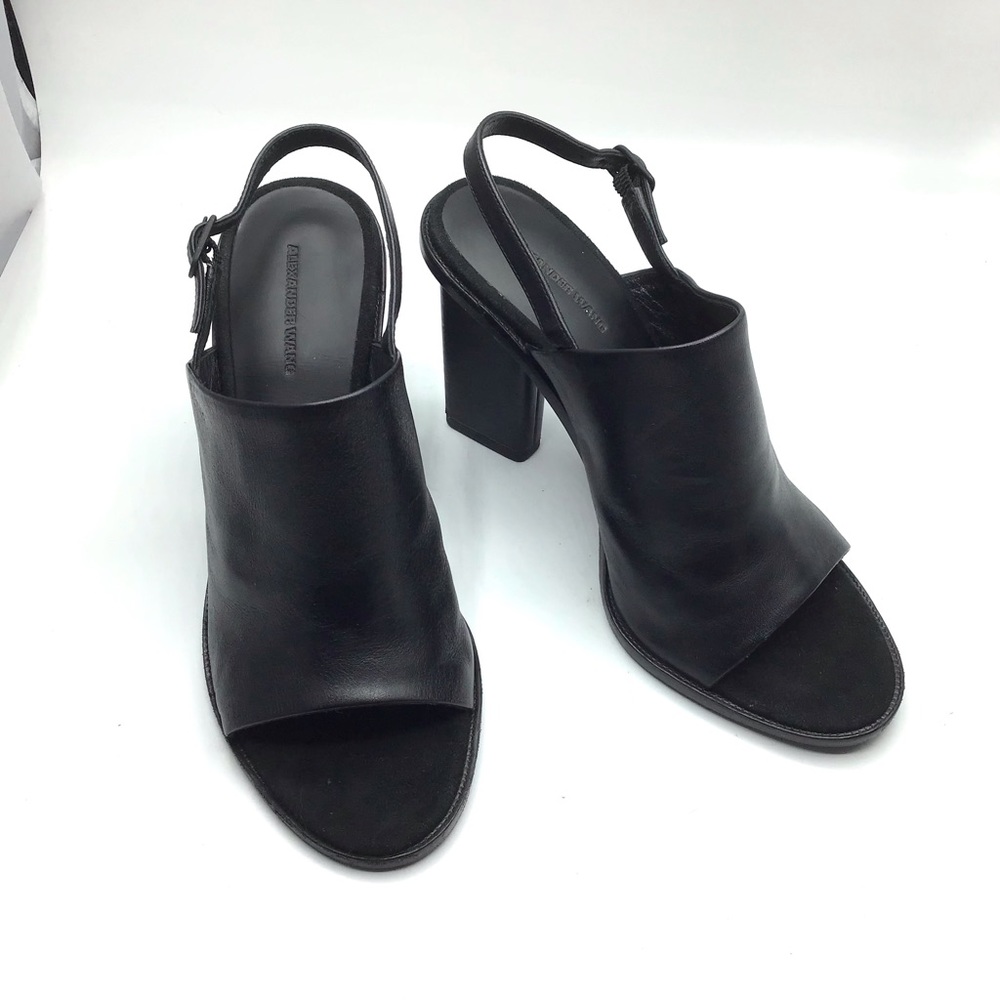 Alexander Wang Black Leather Open-Toe Slingback Block Heel Sandals